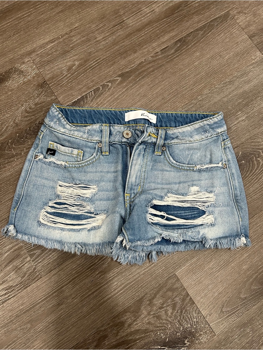 Kancan Light Blue Distressed Denim Shorts - Womens